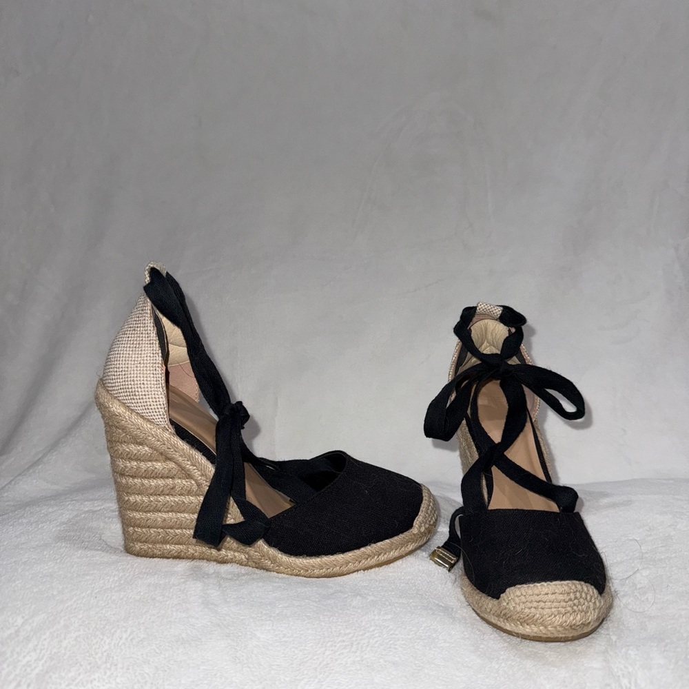 Black Espadrille Wedge Sandals